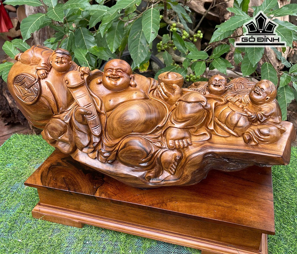 Tượng Phật Di Lặc Tam Phúc Gỗ Bách Xanh Cao Cả Kỷ 45 - Riêng Kỷ 10 Ngang 62 Sâu 30 (cm)