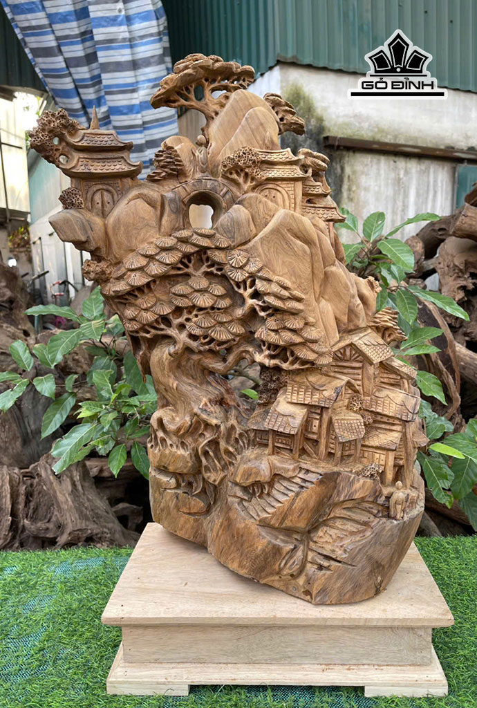 Tượng Tiểu Cảnh Gỗ Bách Xanh Cao Cả Kỷ 79 - Riêng Kỷ 10 Ngang 40 Sâu 18 (cm)