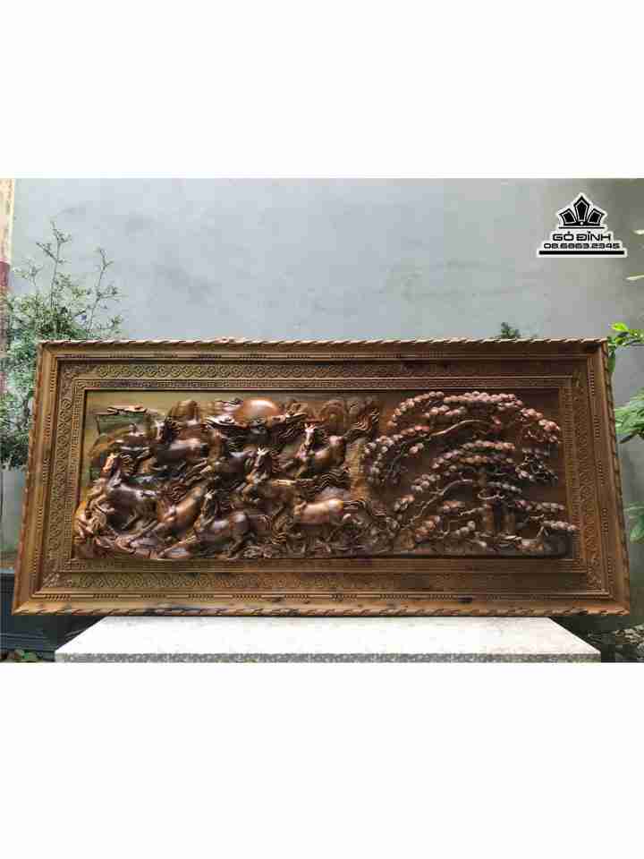 Tranh Mã Đáo Thành Công gỗ bách xanh  cao 77 rộng 1m67 dày 10 (cm)