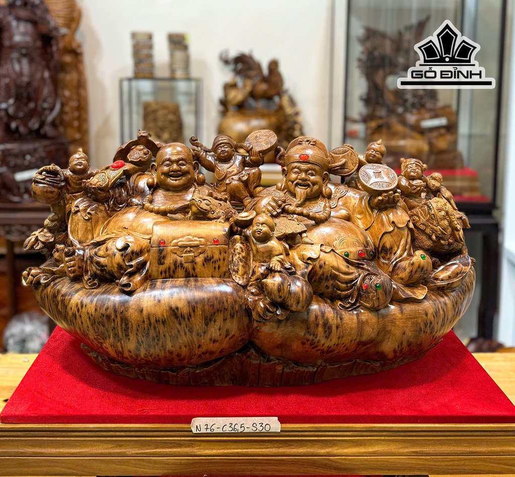 Tượng Tài Phúc Vẹn Toàn Gỗ Nu Ngọc Am Cao 36,5 Ngang 76 Sâu 30 (cm)