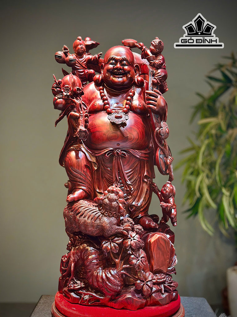 Tượng Phật Di Lặc Tam Phúc Gỗ Tử Đàn Cao 84 Ngang 38 Sâu 34 (cm)