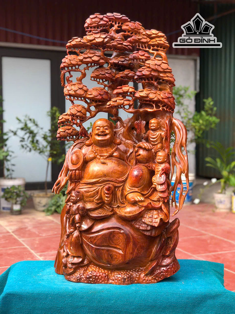 Tượng Phật Di Lặc Tam Phúc Gỗ Hương Cao 112 Ngang 56 Sâu 36 (cm)