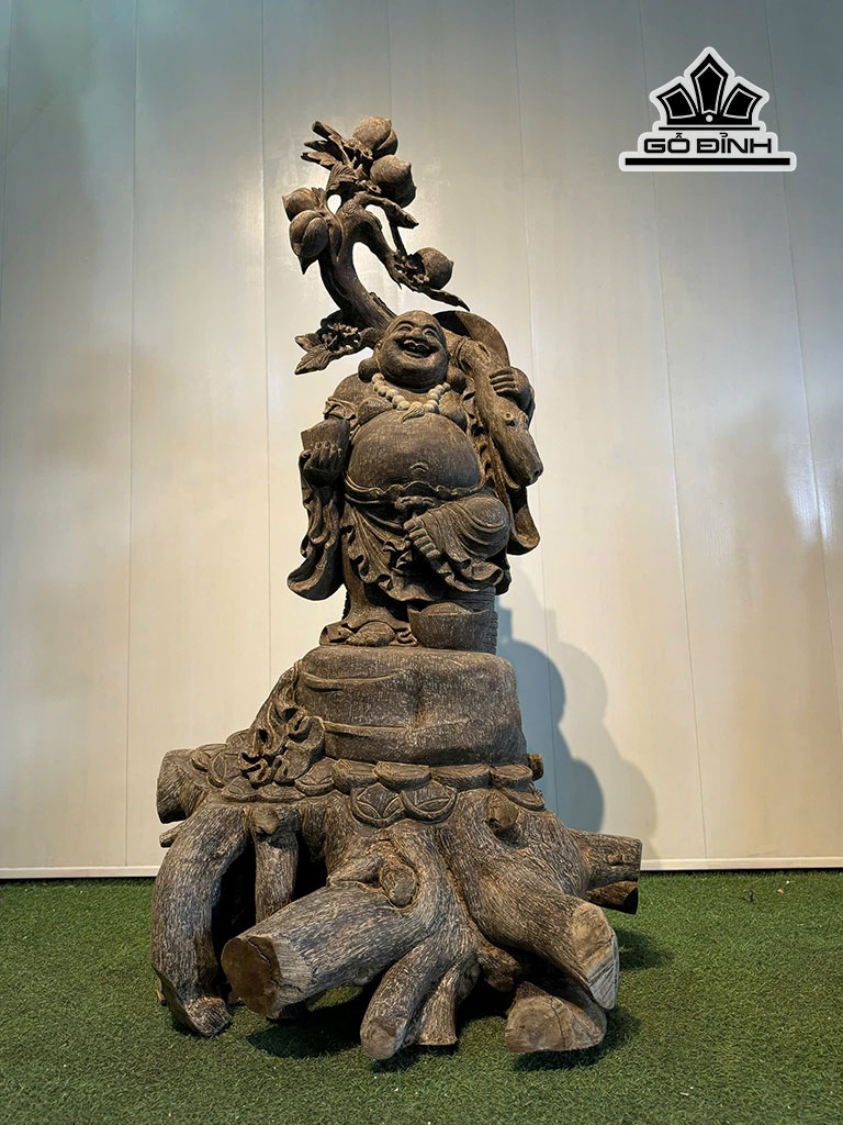 Tượng Phật Di Lặc Vác Đào Gỗ Trầm Hương Cao 168 Ngang 100 Sâu 92 (cm)