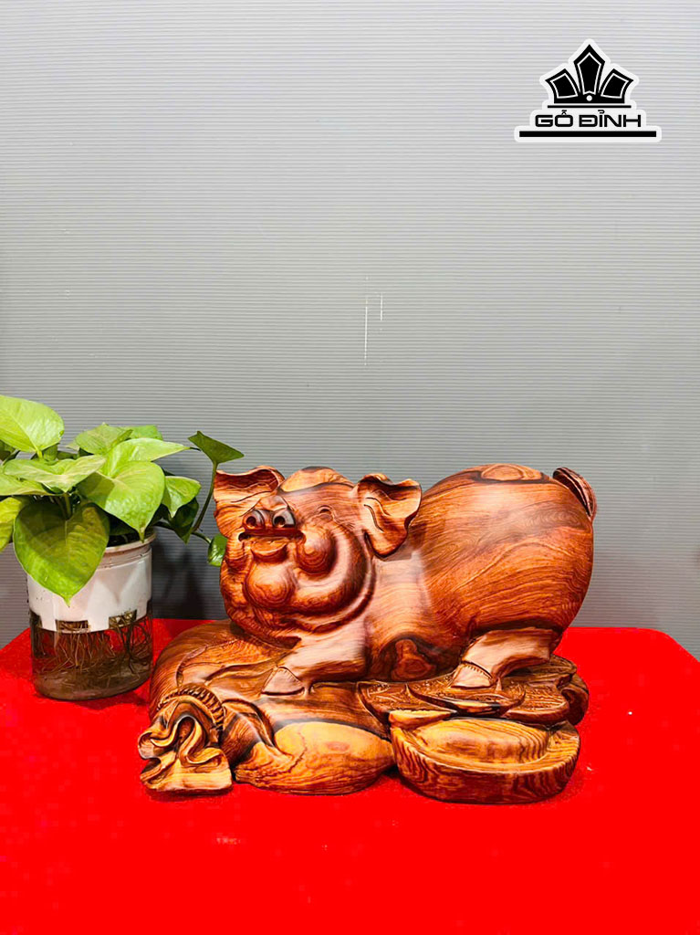 Tượng Heo Gỗ Cẩm Cao 20 Ngang 34 Sâu 19 (cm)