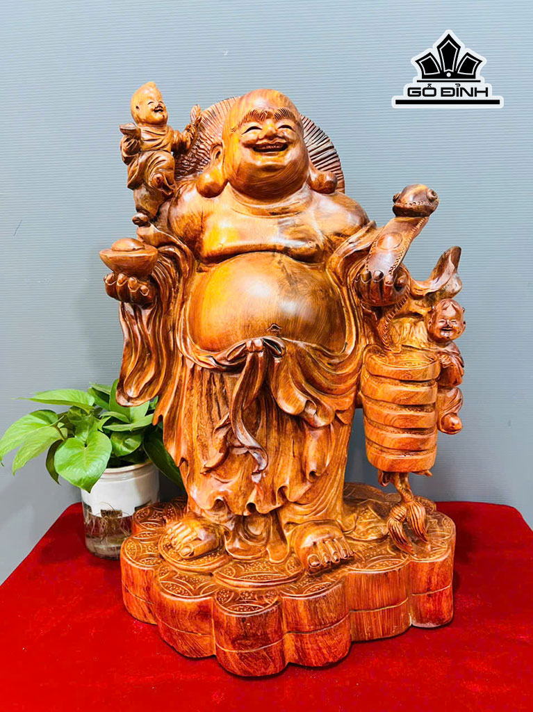 Tượng Phật Di Lặc Gỗ Hương Cao 56 Ngang 38 Sâu 25 (cm)