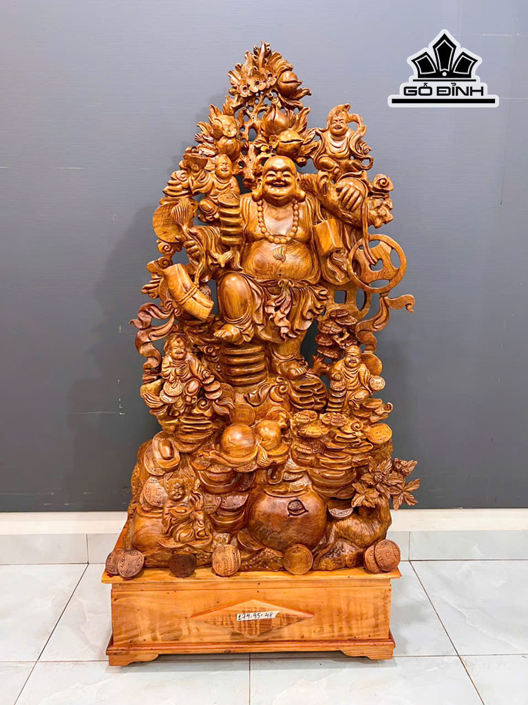 Tượng Phật Di Lặc Ngũ Phúc Gỗ Hương Cao 174 Ngang 95 Sâu 48 (cm)