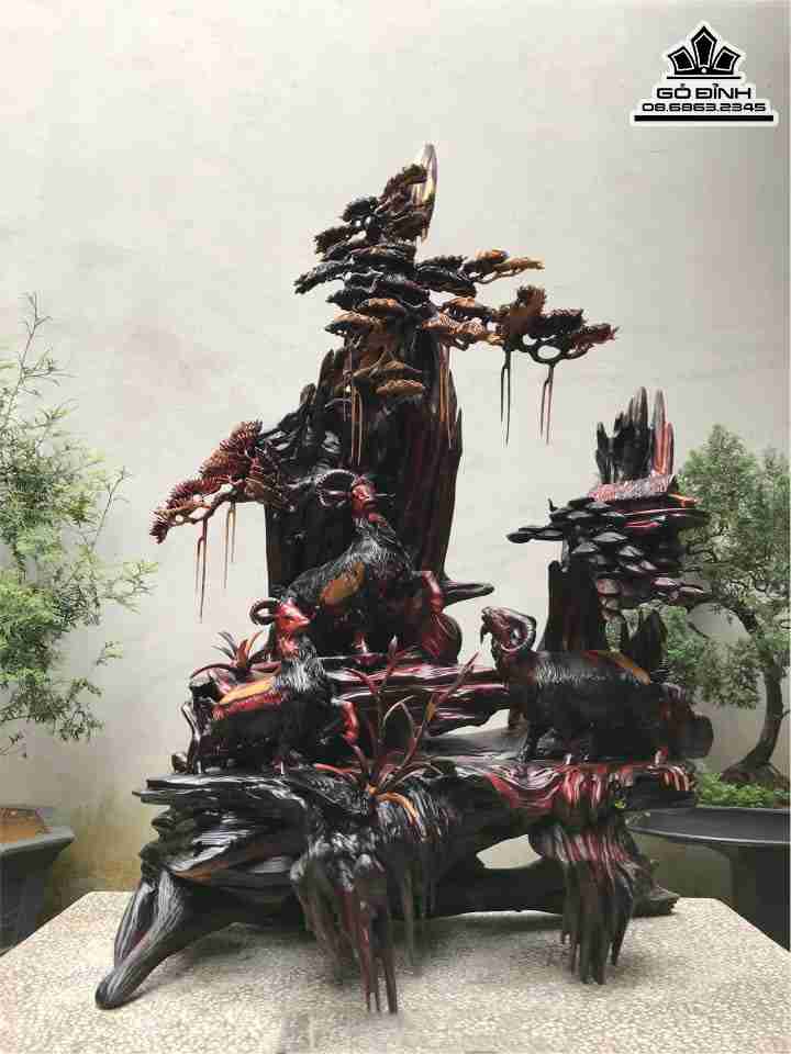 Tượng Tam Dương gỗ trắc  cao 1m50 ngang 93 sâu 63 (cm)