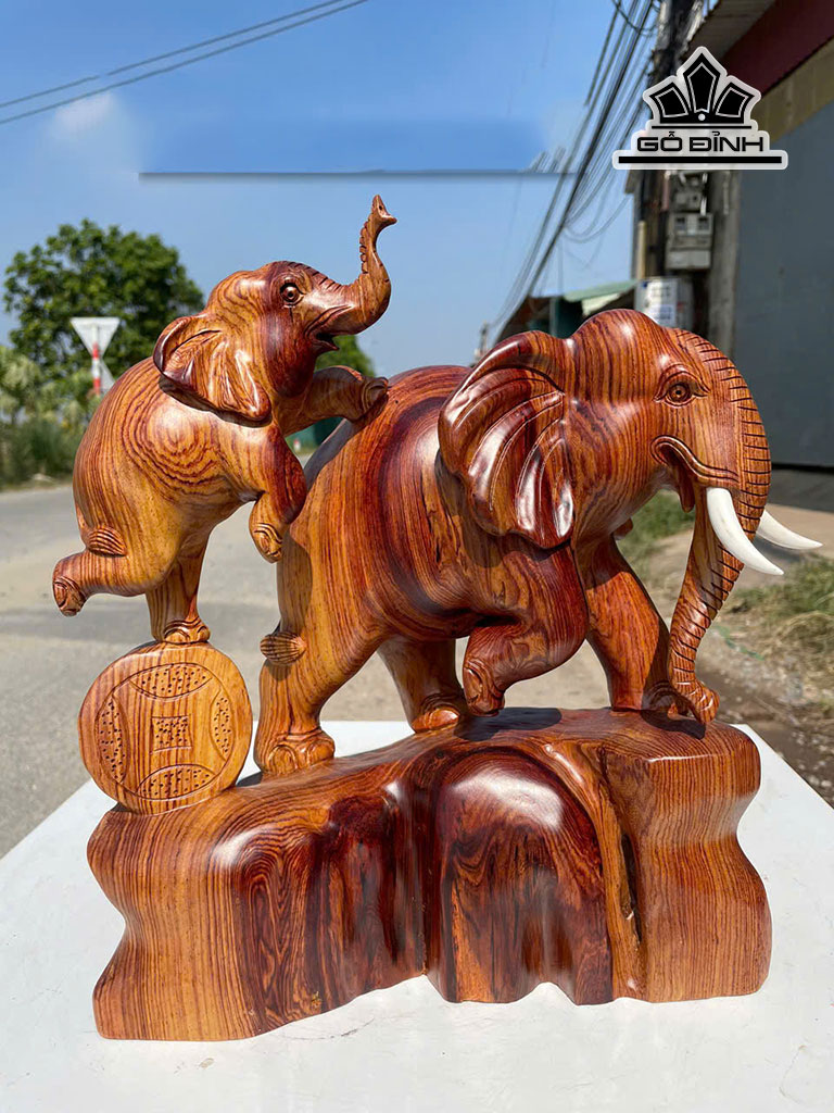 Tượng Voi Mẫu Tử Gỗ Cẩm Cao 33 Ngang 29 Sâu 14 (cm)