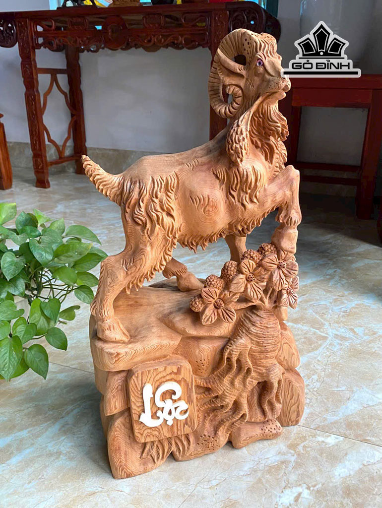 Tượng Dê Phong Thủy Gỗ Ngọc Am Cao 60 Ngang 32 Sâu 20 (cm)