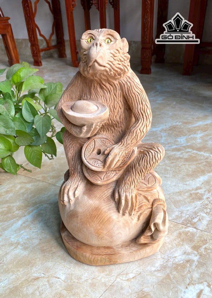 Tượng Khỉ Gỗ Ngọc Am Cao 40 Ngang 22 Sâu 16 (cm)
