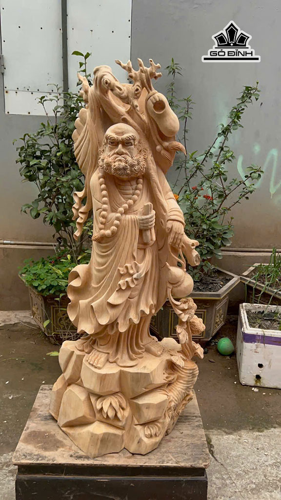 Tượng Đạt Ma Khất Thực Gỗ Ngọc Am Cao 116 Ngang 55 Sâu 25 (cm)