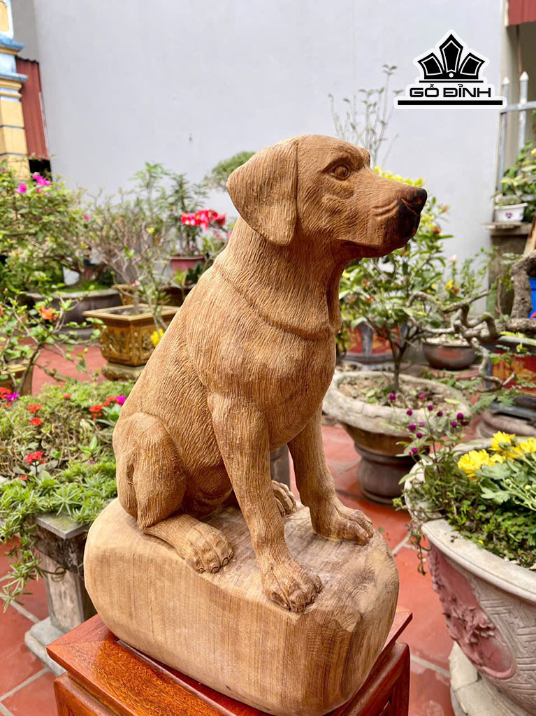 Tượng Chó Gỗ Ngọc Am Cao 52 Ngang 34 Sâu 20 (cm)