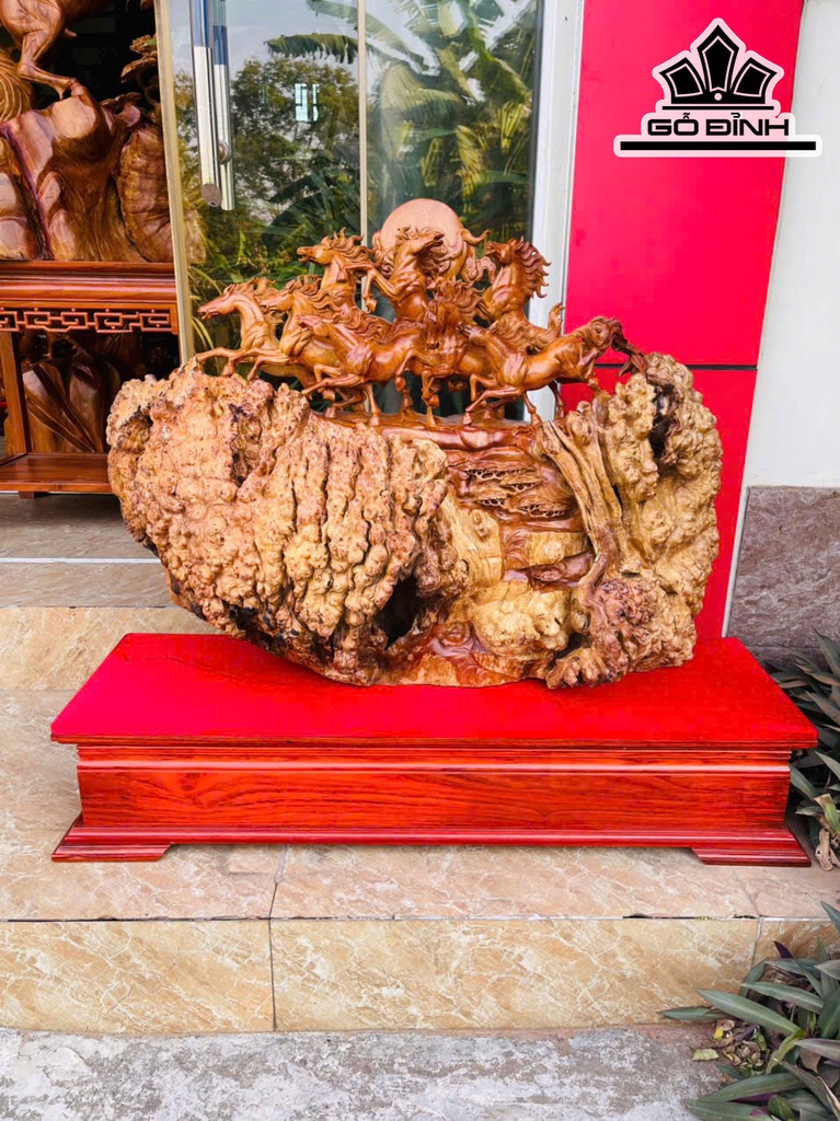 Tượng Bát Mã Gỗ Nu Hương Cao 65 Ngang 85 Sâu 30 (cm) - Cao Cả Kỷ 85 (cm) - 46kg