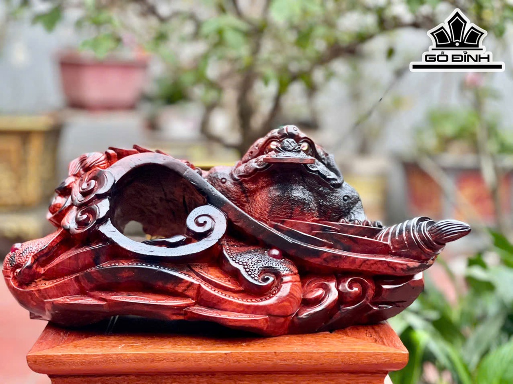 Tượng Thiềm Thừ Gỗ Trắc Cao 14 Ngang 40 Sâu 22 (cm)