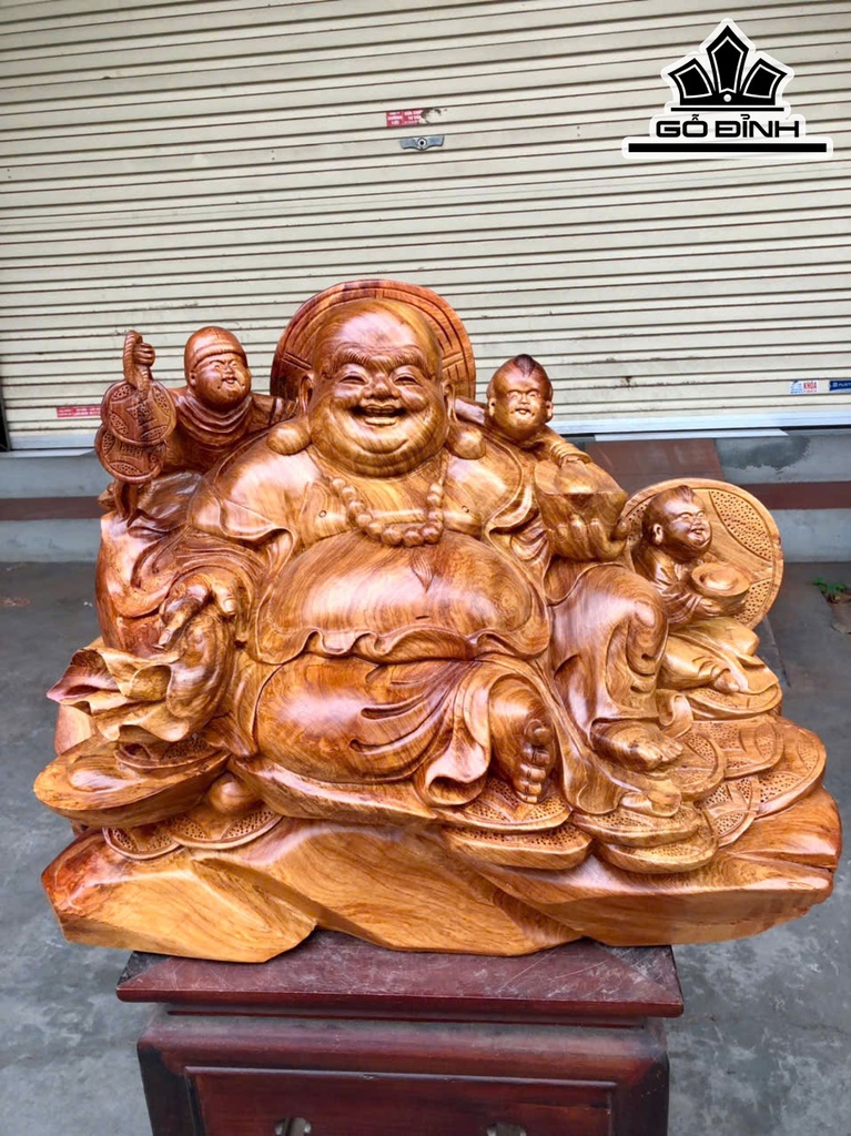 Tượng Phật Di Lặc Tam Phúc Gỗ Hương Cao 41 Ngang 56 Sâu 35 (cm)