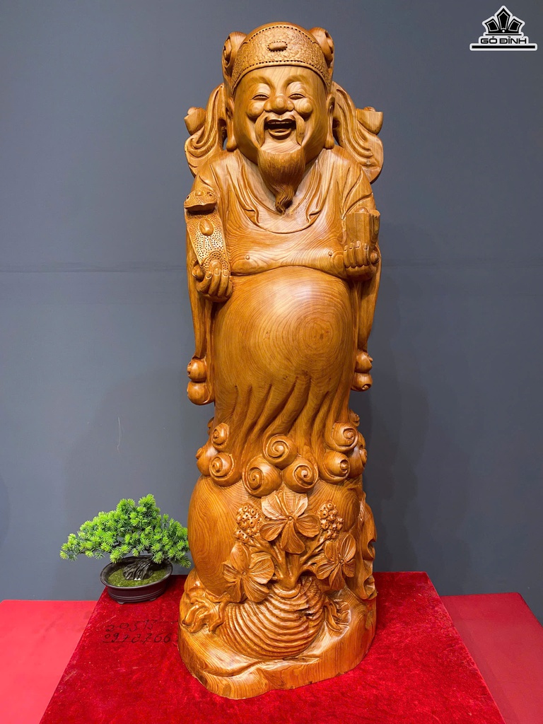 Tượng Thần Tài Gỗ Ngọc Am Cao 110 Ngang 40 Sâu 33 (cm)