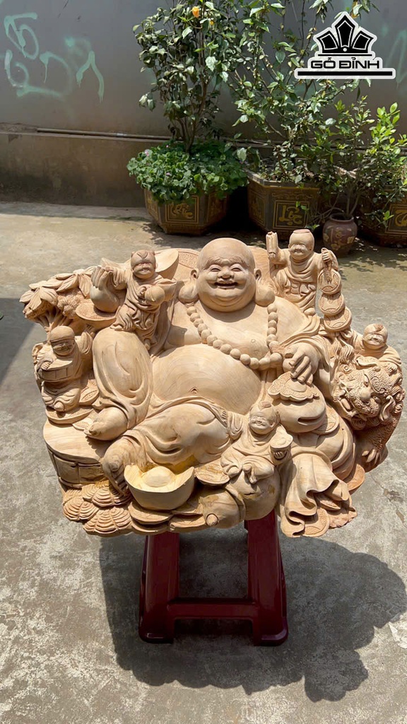 Tượng Phật Di Lặc Ngũ Phúc Gỗ Ngọc Am Cao 47 Ngang 83 Sâu 43 (cm)