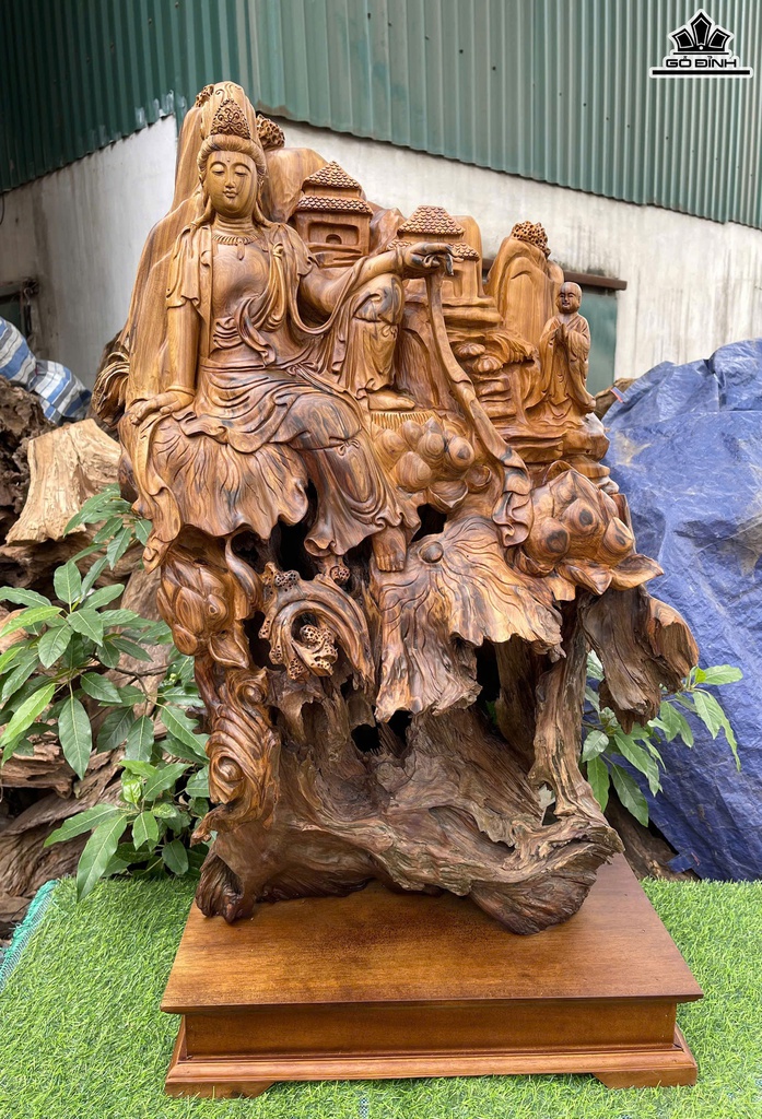 Tượng Nhất Tâm Bái Phật Gỗ Bách Xanh Cao Cả Kỷ 95 Ngang 58 Sâu 32 (cm) - Kỷ Cao 10 (cm)