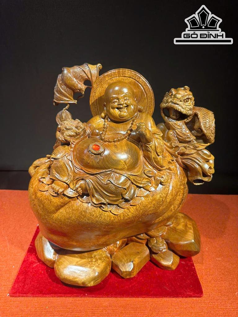 Tượng Phật Di Lặc Ngồi Bao Tiền Gỗ Nu Hương Cao 41 Ngang 40 Sâu 20 (cm)