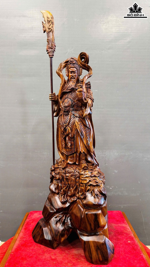 Tượng Quan Công Trấn Ải Gỗ Sưa Cao 58 Ngang 25 Sâu 22 (cm) - Cả Đao 72 (cm)