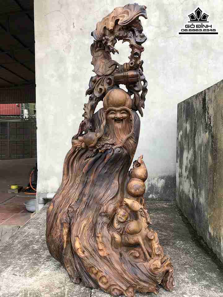 Tượng Ông Thọ gỗ lũa bách xanh  cao 120 rộng 63 dày 30 (cm)