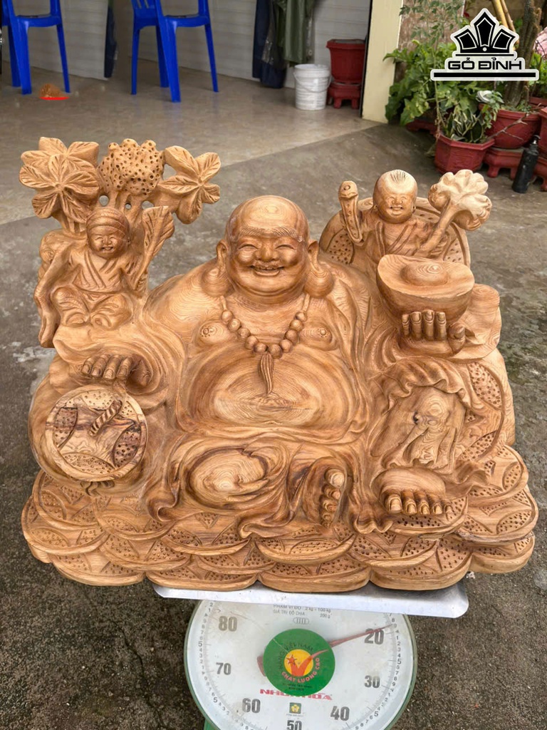 Tượng Phật Di Lặc Gỗ Ngọc Am Cao 37 Ngang 56 Sâu 30 (cm)