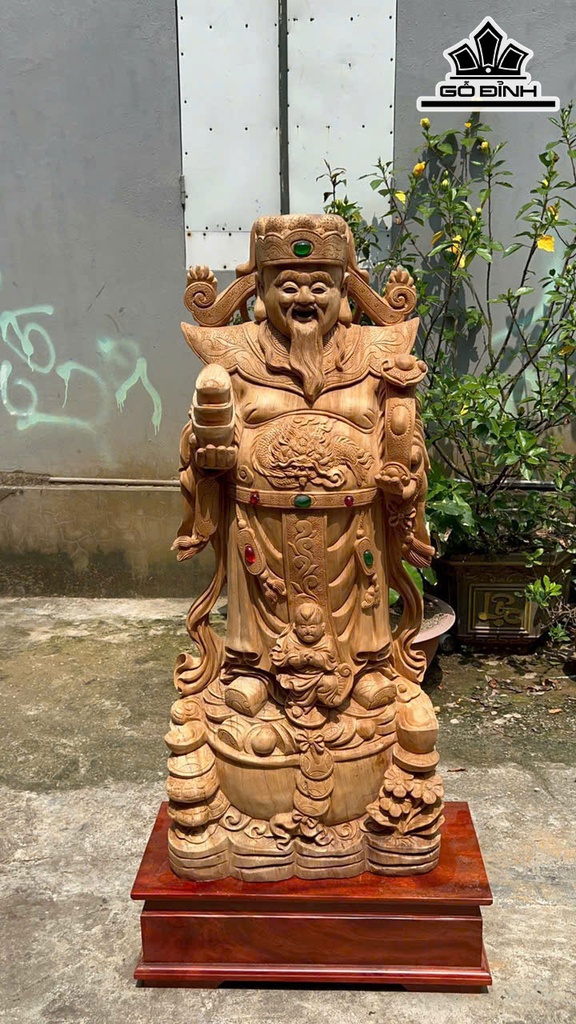 Cụ Thần Tài Gỗ Ngọc Am Cao 116 Ngang 50 Sâu 27 (cm)