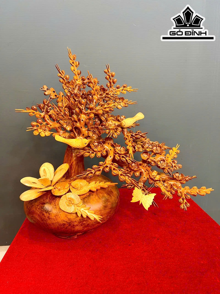 Bình Hoa Mai Gỗ Hương Cao 57 Ngang 62 Sâu 42 (cm)