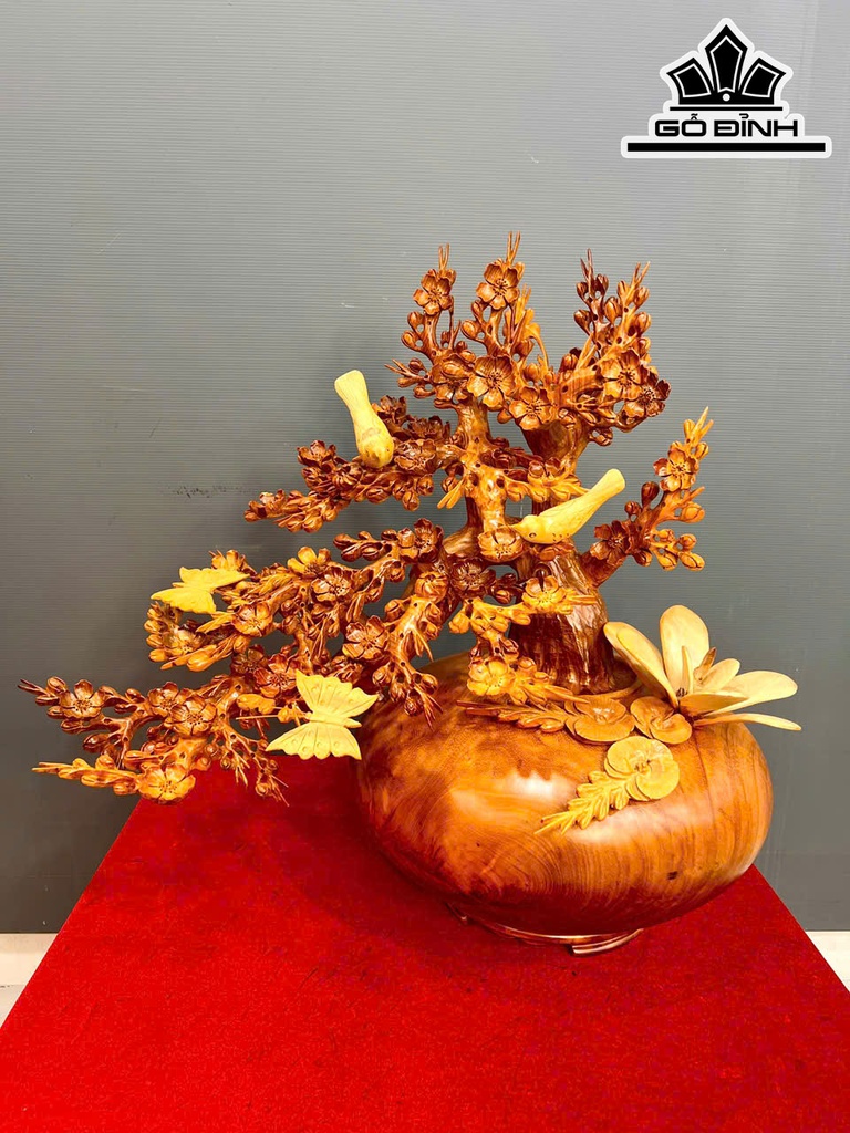 Bình Hoa Mai Gỗ Hương Cao 60 Ngang 63 Sâu 38 (cm)