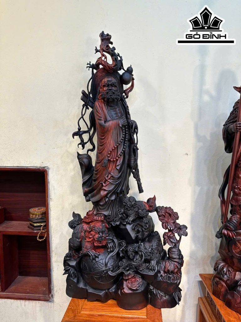 Tượng Đạt Ma Tam Nghê Gỗ Trắc Cao 116 Ngang 56 Sâu 35 (cm)