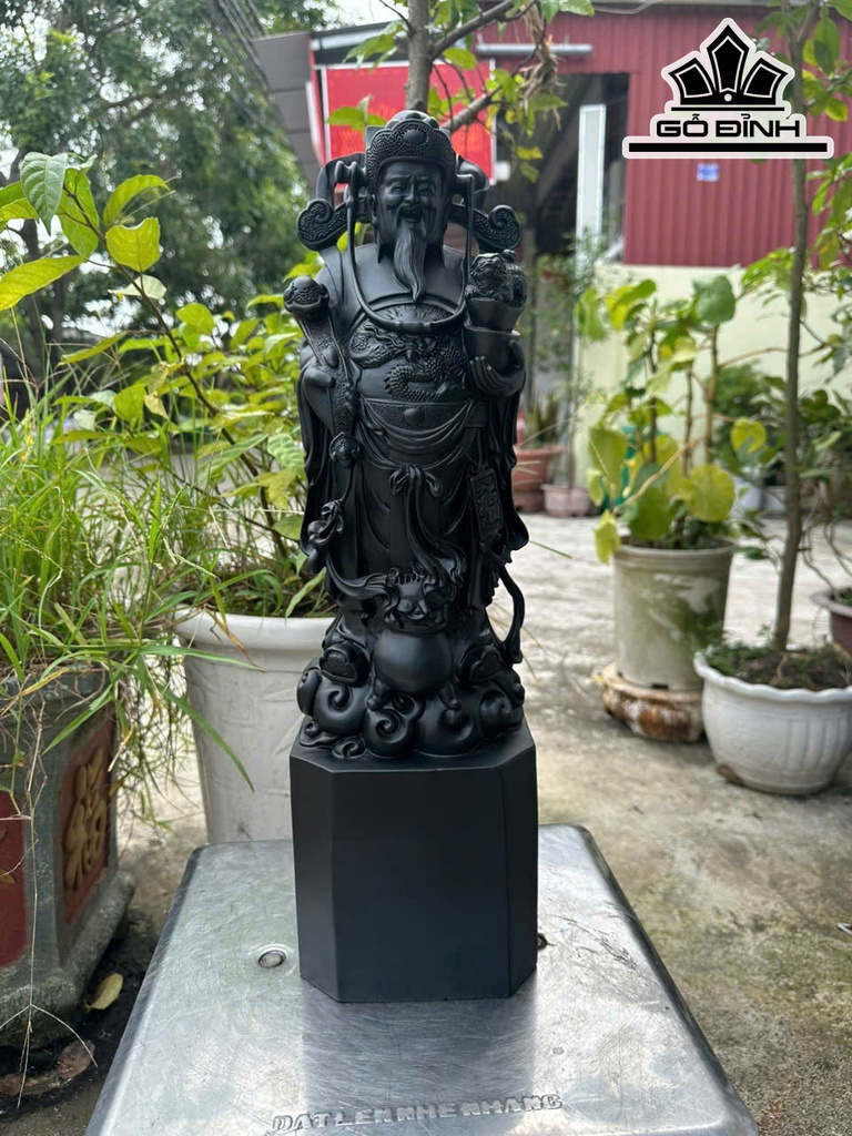 Tượng Thần Tài Gỗ Mun Sừng Cao 50 Ngang 15 Sâu 15 (cm)