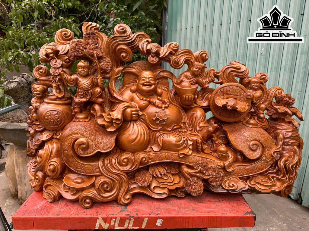 Tượng Phật Di Lặc Ngũ Phúc Gỗ Ngọc Am Cao 67 Ngang 117 Sâu 33 (cm)