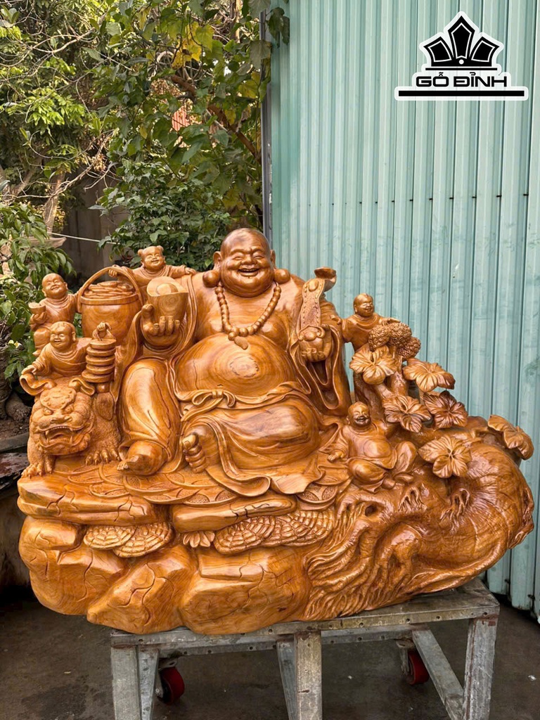 Tượng Phật Di Lặc Ngũ Phúc Trường Sinh Gỗ Ngọc Am Cao 90 Ngang 136 Sâu 58 (cm)