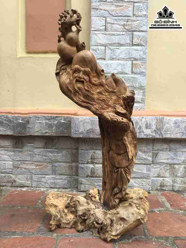 Tượng Ông Thọ gỗ lũa bách xanh  cao 110 rộng 43 dày 20 (cm)