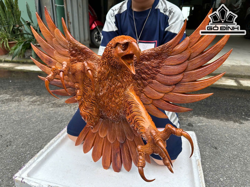 Tượng Đại Bàng Gỗ Hương Cao 56 Ngang 60 Sâu 25 (cm)