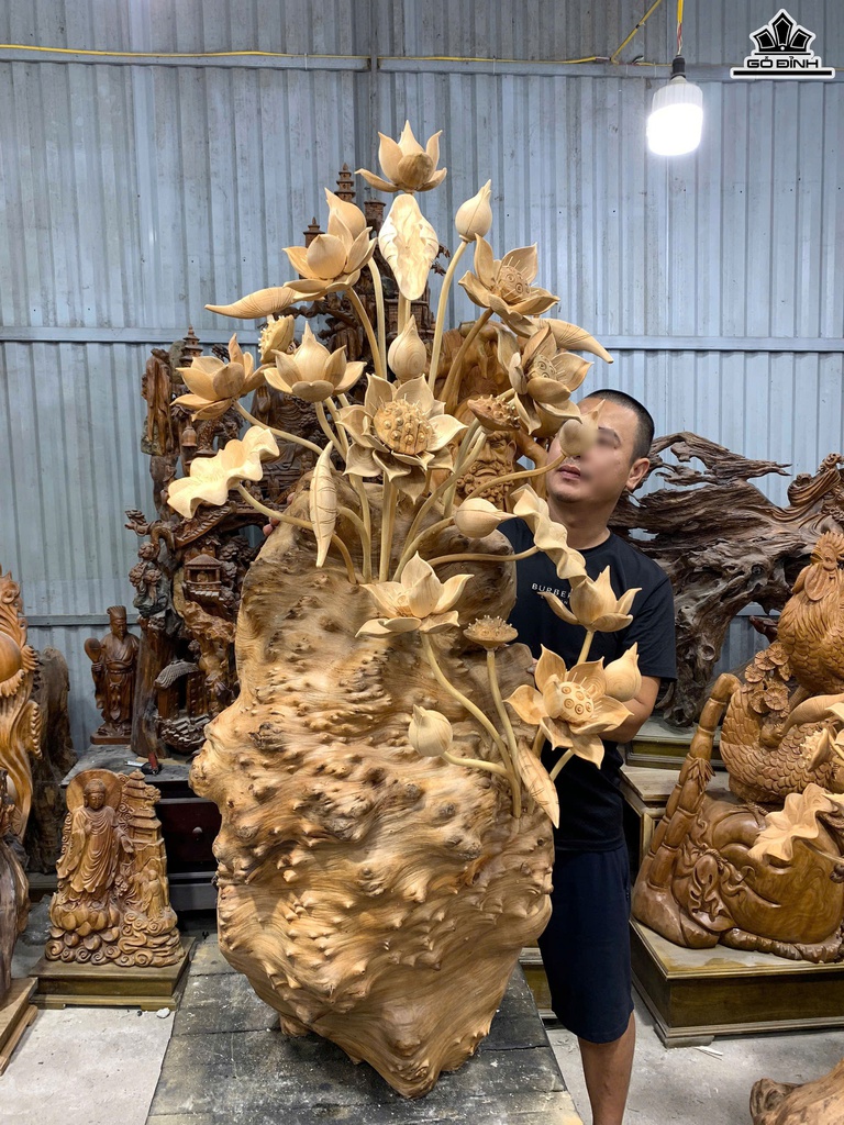 Bình Hoa Sen Gỗ Nu Ngọc Am Cao 140 Ngang 65 Sâu 45 (cm)