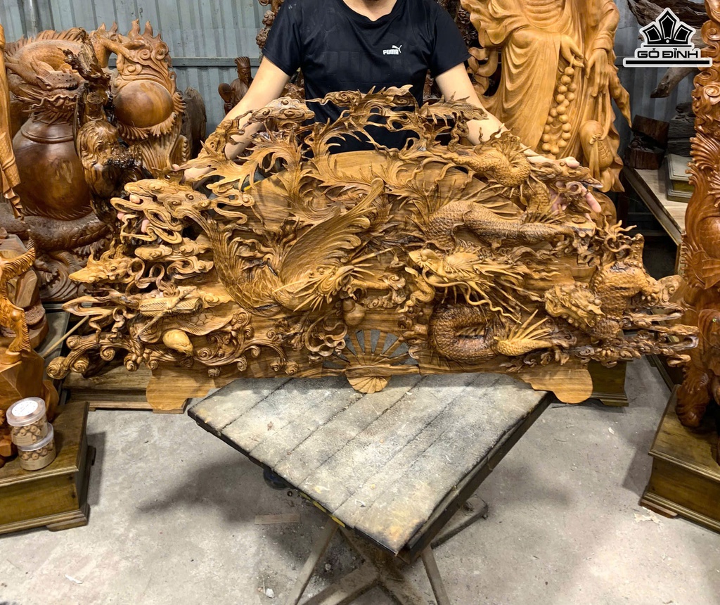 Quạt Tứ Linh Gỗ Bách Xanh Cao 73 Ngag 140 Sâu 13 (cm) - Cao Cả Kỷ 73