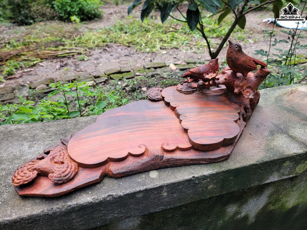 Khay Trà Uyên Ương Mai Điểu Gỗ Trắc Cao 16 Ngang 50 Sâu 23 (cm)