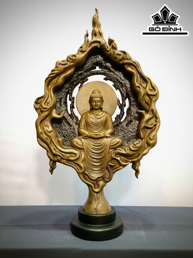 Tượng Phật Thích Ca Ngồi Lá Bồ Đề Gỗ Dổi Việt Cao 77 Ngang 45 Sâu 12 (cm)