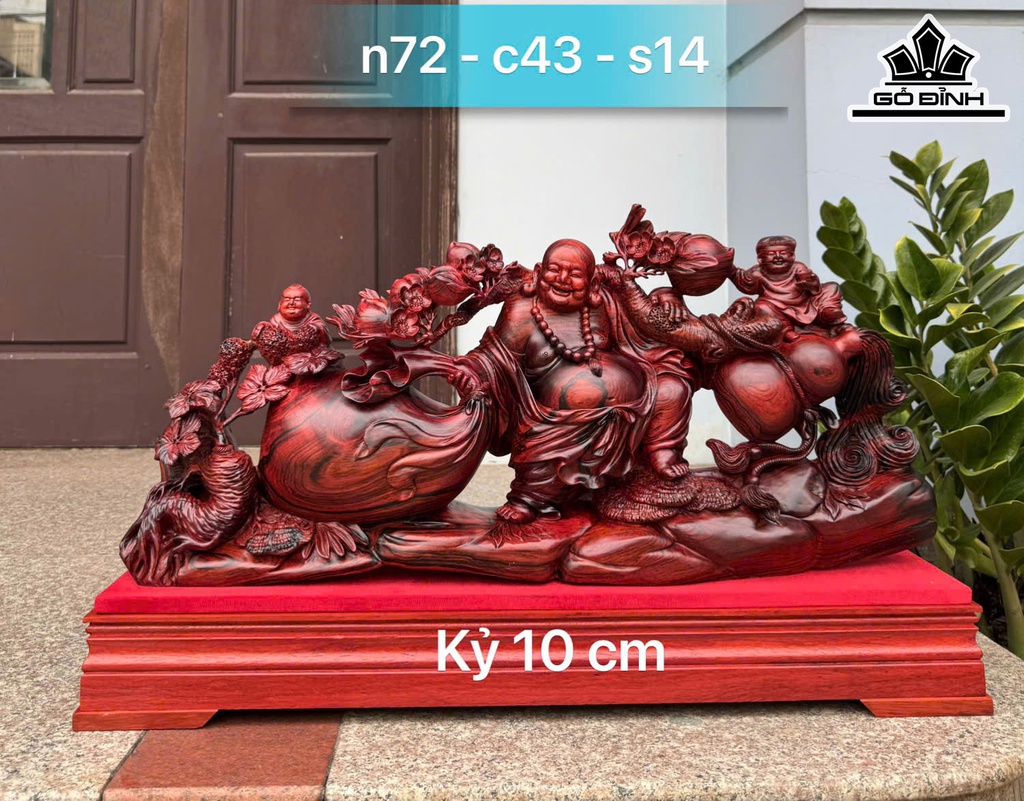 Tượng Phật Di Lặc Nhị Phúc Kéo Bao Tiền Gỗ Trắc Cao 43 Ngang 72 Sâu 14 (cm)
