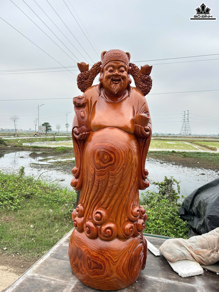 Tượng Thần Tài Gỗ Cẩm Cao 146 Ngang 50 Sâu 46 (cm)