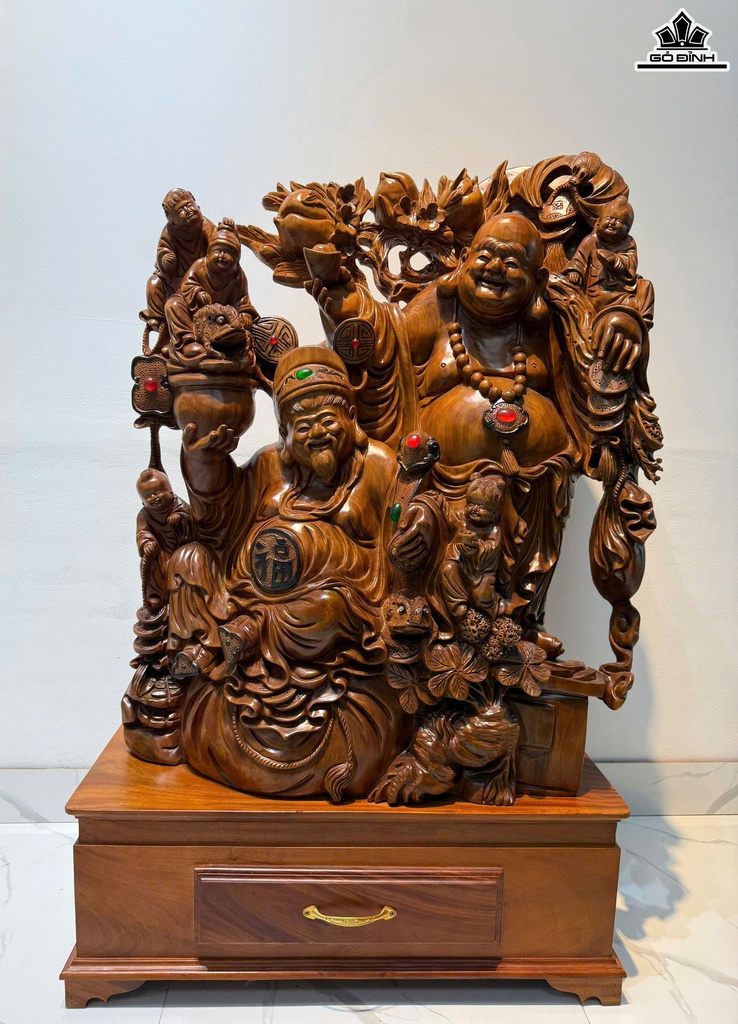 Tượng Song Phúc Gỗ Ngọc Am Cao Cả Kỷ 126 Ngang 79 Sâu 35 (cm) - Không Kỷ Cao 95 (cm)