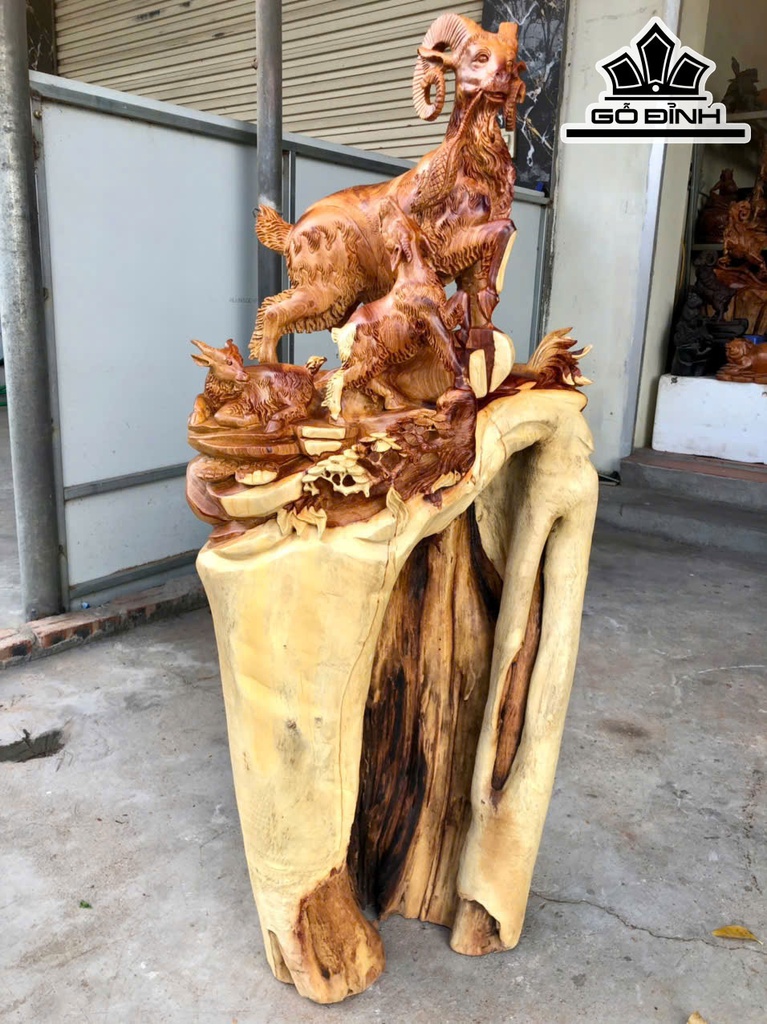 Tượng Tam Dương Khai Thái Gỗ Hương Cao 110 Ngang 50 Sâu 30 (cm)