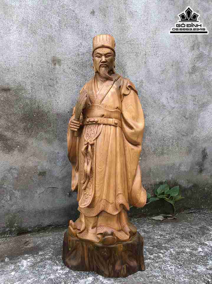 Tượng Gia Cát Lượng gỗ bách xanh  cao 69 rộng 25 dày 18 (cm)