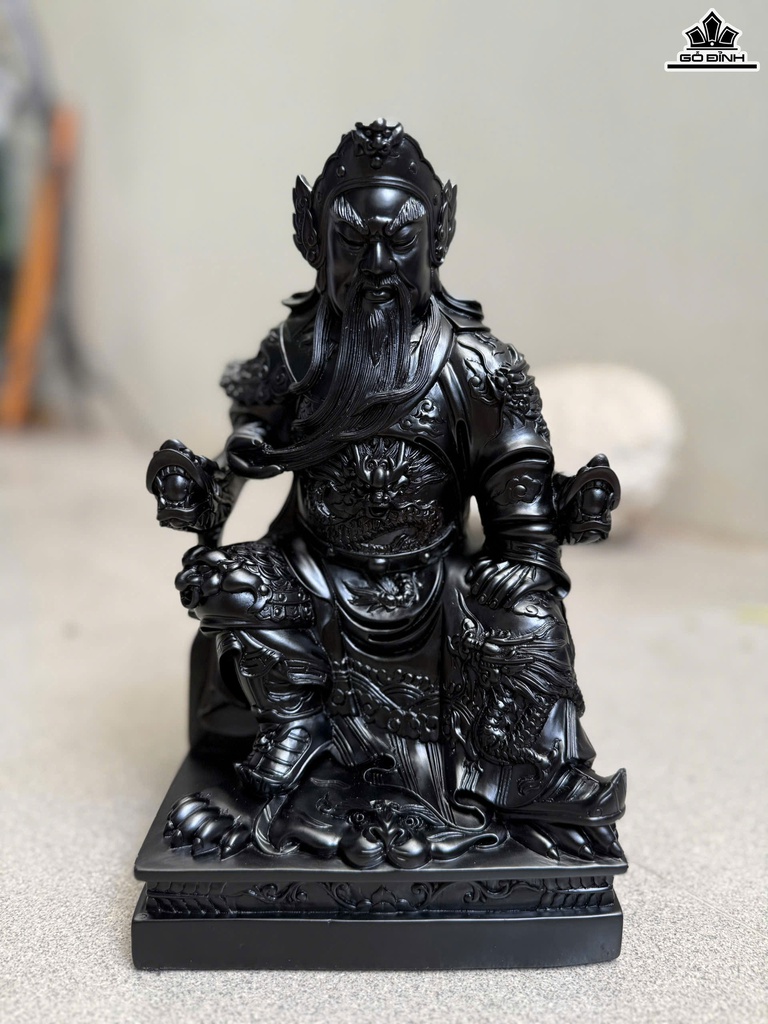 Tượng Quan Công Gỗ Mun Hoa ( Sơn Đen) Cao 28 Ngang 16 Sâu 14 (cm)