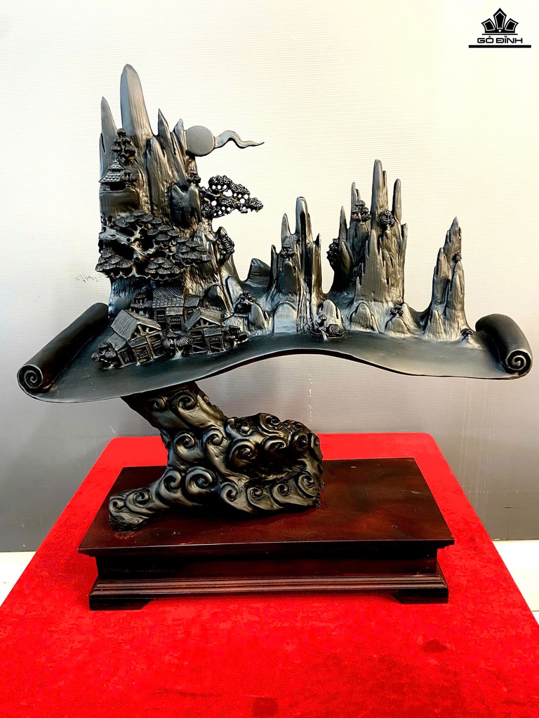 Tiểu Cảnh Làng Quê Gỗ Mun Sừng Cao 66 Ngang 61 Sâu 23 (cm)