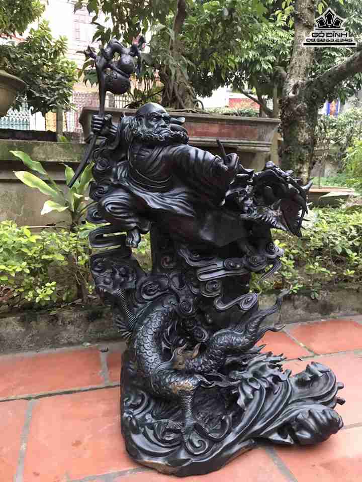 Tượng Đạt Ma Hàng Long Gỗ Mun Sừng  Cao 65 Ngang 50 Sâu 40 (cm)