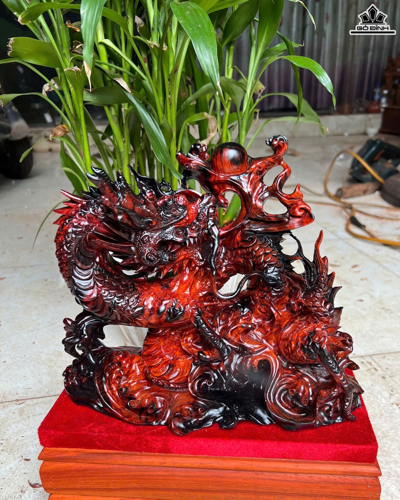 Tượng Rồng Phong Thủy Gỗ Trắc Cao 21 Ngang 29 Sâu 10 (cm)