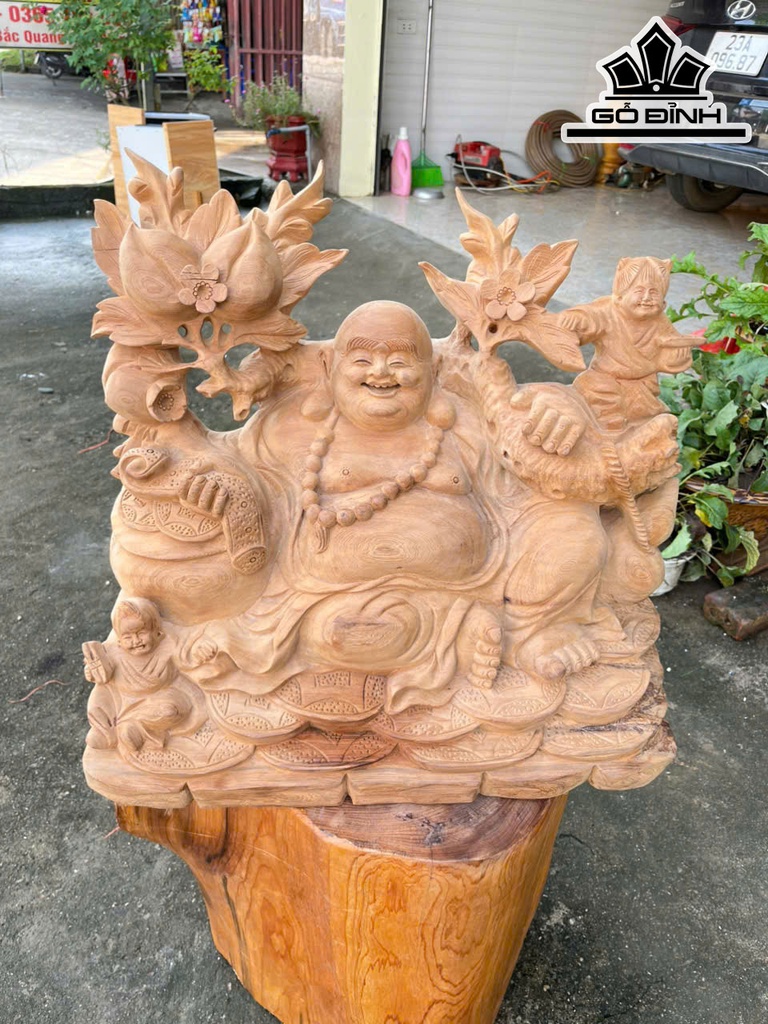 Tượng Phật Di Lặc Nhị Phúc Gỗ Ngọc Am Cao 50 Ngang 51 Sâu 26 (cm)