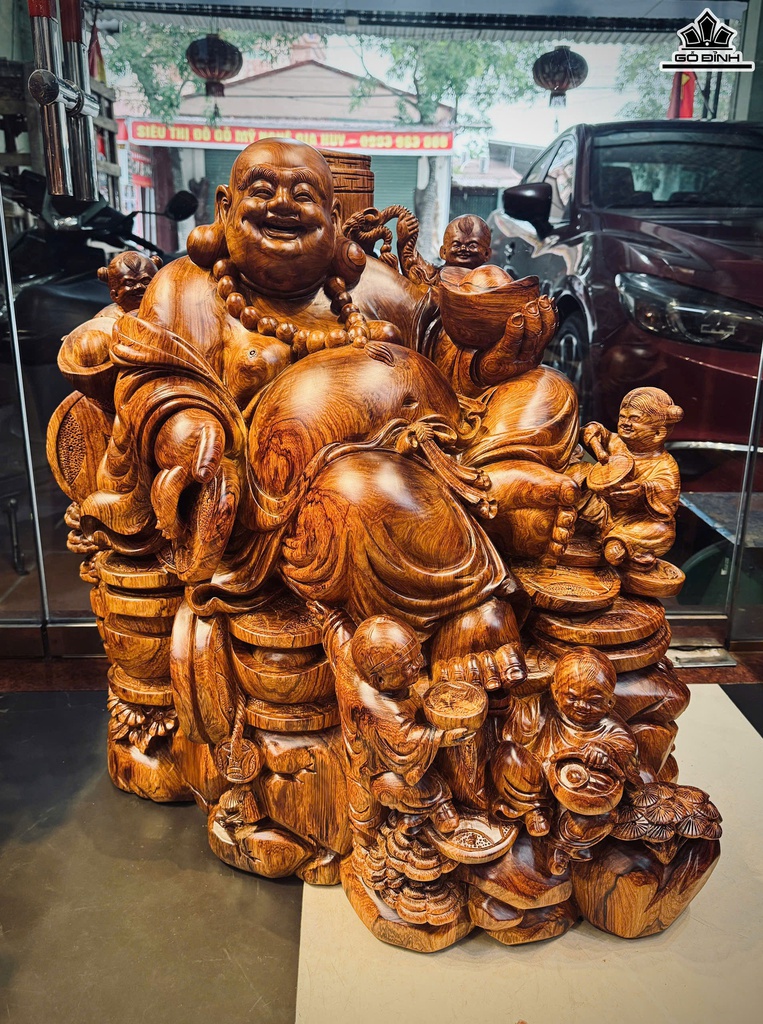 Tượng Phật Di Lặc Ngũ Phúc Gỗ Cẩm Cao 75 Ngang 80 Sâu 50 (cm)